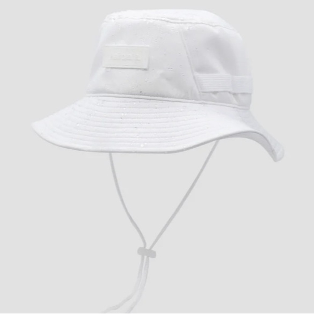 White Hairbrella Boonie Bucket Hat with Chin Strap